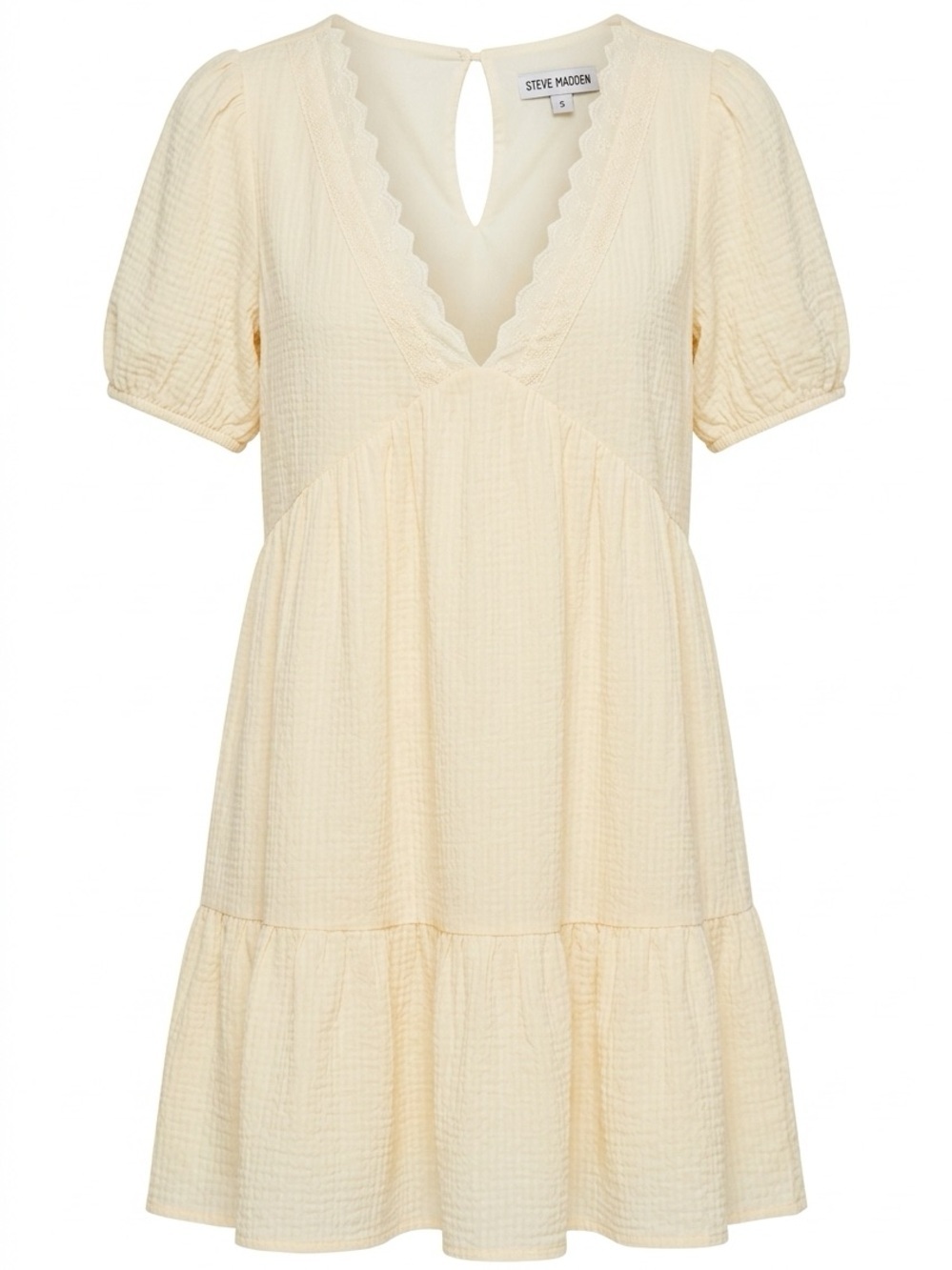 True Craft Cream Scalloped V-Neck Tiered Mini Dress